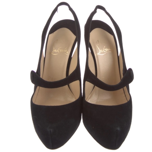 Christian Louboutin Black Suede Cutout Accent Slingback Pumps - Picture 1 of 5